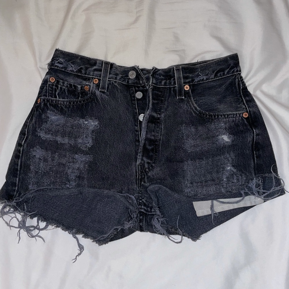 Levi’s high-waisted black jean shorts